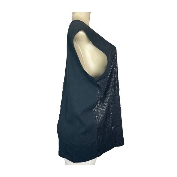 Denim 24/7 Plus 26/28 Black Sequin Scoop Neckline Ribbed Trim Sleeveless Top - Picture 4 of 6